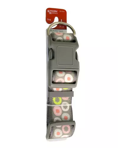 Master Paws® Adjustable Grey & Pink Nylon Dog Collar - Large 3 Master Paws® Adjustable Grey & Pink Nylon Dog Collar - Large