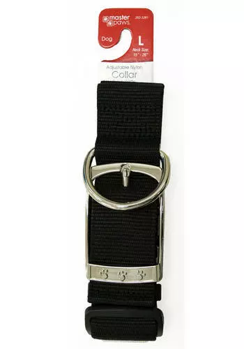 Master Paws® Adjustable Metal Black Nylon Dog Collar - Large 4 Master Paws® Adjustable Metal Black Nylon Dog Collar - Large - Image 2