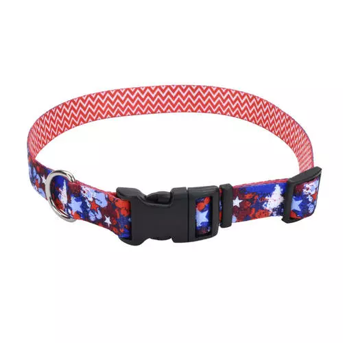 Master Paws® Red & Blue Stars Adjustable Nylon Dog Collar - Small 3 Master Paws® Red & Blue Stars Adjustable Nylon Dog Collar - Small